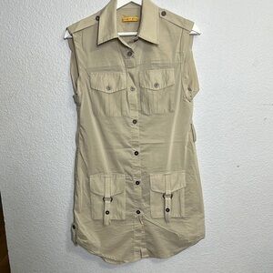 Alice + Olivia Button Down Tan Safari Womens Short Dress with Belt